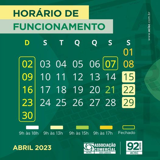 HORÁRIO DO COMÉRCIO EM ABRIL