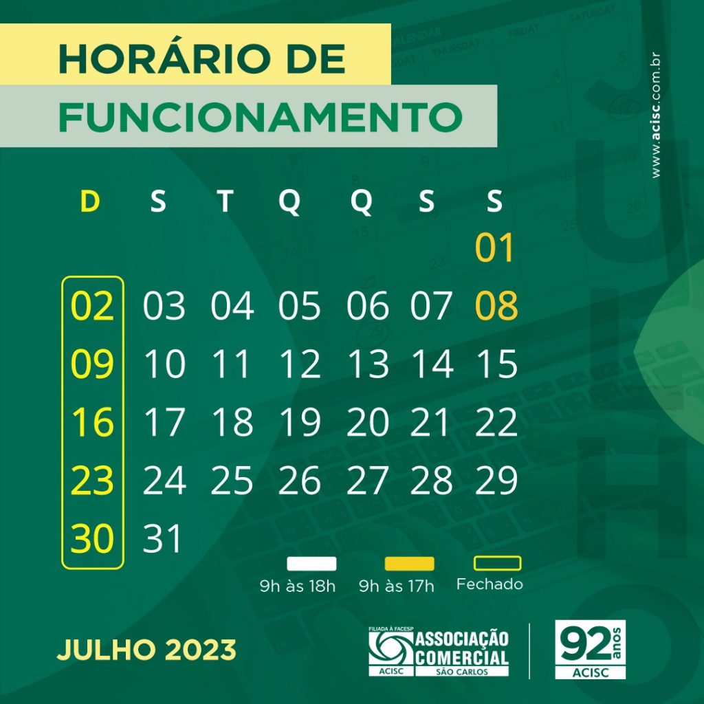 HORÁRIO DO COMÉRCIO EM JULHO