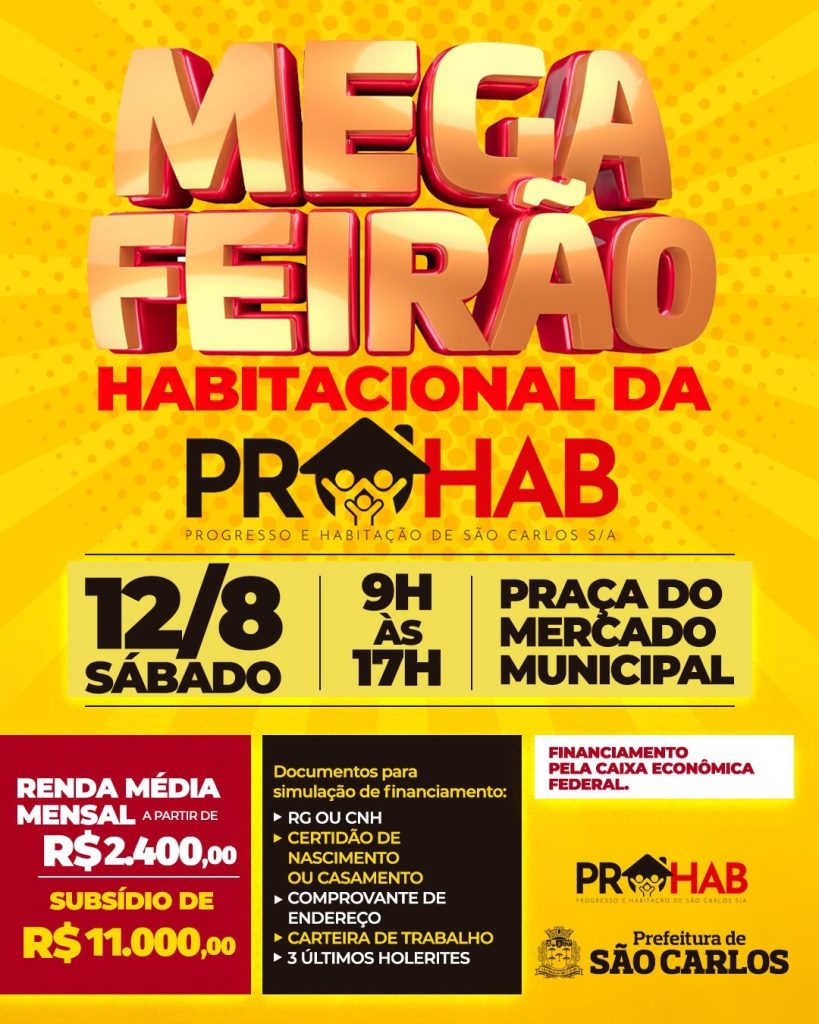 MEGA FEIRÃO CASA PAULISTA PROHAB SERÁ REALIZADO NESTE SÁBADO