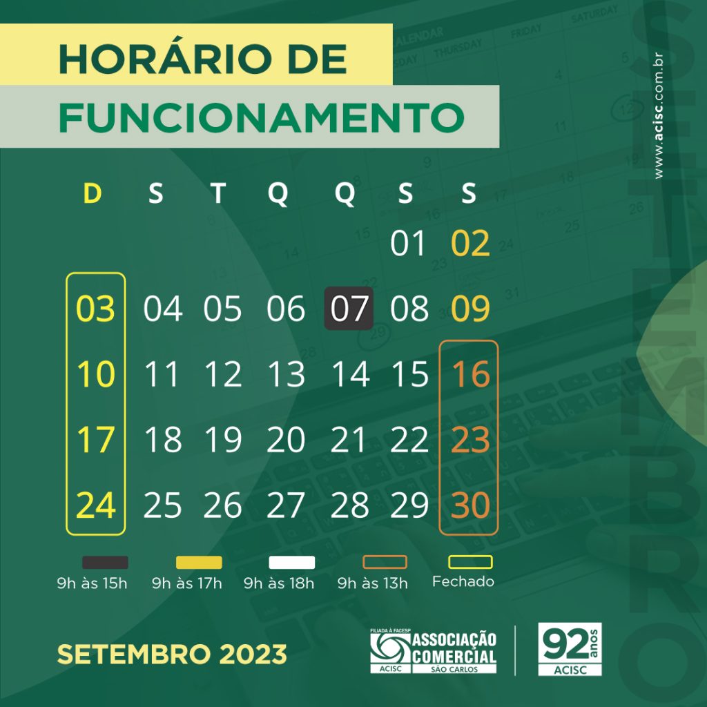 HORÁRIO DO COMÉRCIO EM SETEMBRO