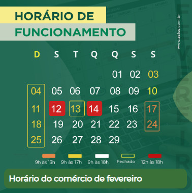 Horário do comércio de fevereiro