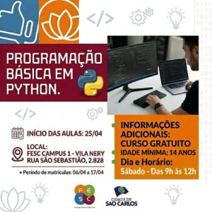 FESC ABRE INSCRIÇÕES PARA CURSO GRATUITO DE PROGRAMAÇÃO BÁSICA EM PYTHON