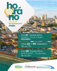 ACISC divulga horário do comércio de São Carlos para o mês de Maio